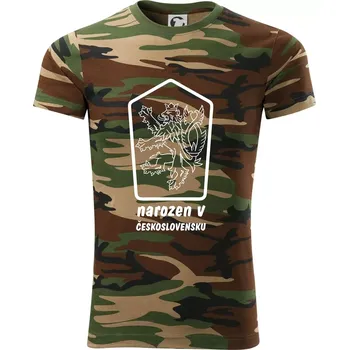 Pánské tričko Narozen / narozena v Československu - Army CAMOUFLAGE - S ( Hnědý maskáč )