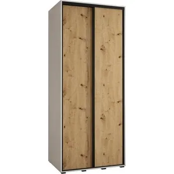 Šatní skříň Šatní skříň s posuvnými dveřmi DAVOS 100cm | Bílá / DUB Artisan / černé pojezdy