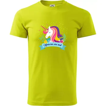 Pánské tričko Unicorns are real duhový - Klasické pánské triko vyšší gramáže - 2XL ( Limetková )
