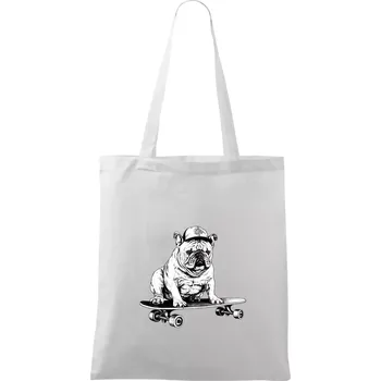 Černobílý buldok na skateboardu - Taška bavlněná - 42 x 38 cm ( Bílá )