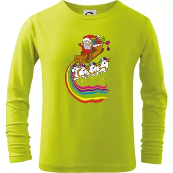 Dětská móda Santa a jednorožci (Pecka design) - Triko dětské Long Sleeve - 146 cm/10 let ( Limetková )