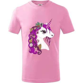 Vánoční jednorožec - Tričko dětské bavlněné - 134 cm/8 let ( Růžová )