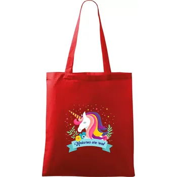 Nákupní taška Unicorns are real duhový - Taška bavlněná - 42 x 38 cm ( Červená )