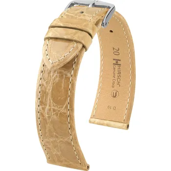 Řemínek na hodinky Kožený řemínek Hirsch Genuine Croco 18900890-2, béžový, krokodýlí kůže, Quick Release - 18 mm