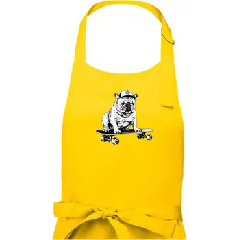 Kuchyňská zástěra Černobílý buldok na skateboardu - Dámská zástěra na vaření - Univerzální velikost ( Žlutá )