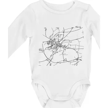 Kojenecké oblečení Mapy měst černobílé Slaný - Body kojenecké s dlouhým rukávem - Dlouhý r. do 3 měs ( Bílá )