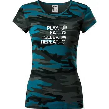 Play eat sleep repeat padel - Dámské maskáčové triko - S ( Petrolejová maskáč )