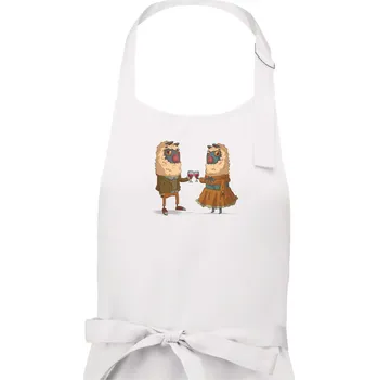 Kuchyňská zástěra Alpaky s vínem pár - Pánská zástěra na vaření - Univerzální velikost ( Bílá )