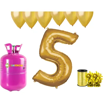 Party dekorace HeliumKing Hélium párty set na 5. narodeniny so zlatými balónmi