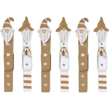 Vánoce Santové na kolíčku 8,5 cm, 6 ks zlatí