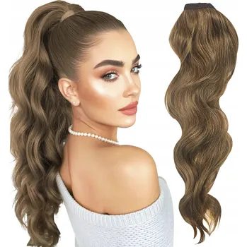 Příčesek Culík k Připevnění na Gumičce Syntetické Vlasy Vlny Přírodní Hnědá 60cm #M816A