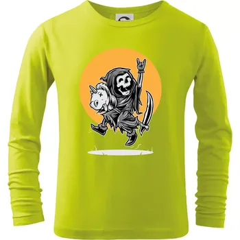 Dětská móda Jednorozeč vs. smrtka - Triko dětské Long Sleeve - 146 cm/10 let ( Limetková )