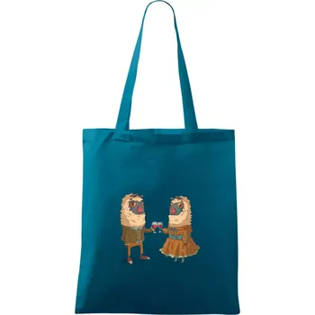 Nákupní taška Alpaky s vínem pár - Taška bavlněná - 42 x 38 cm ( Petrolejová )