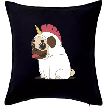 Polštář Mops a jednorožec - Polštář 50x50 - 50x50 - Pouze potah ( Černá )
