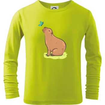 Kapybara a motýlek - Triko dětské Long Sleeve - 104-110cm / 3-4 roky ( Limetková )