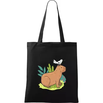 Kapybara a ptáček - Taška bavlněná - 42 x 38 cm ( Černá )