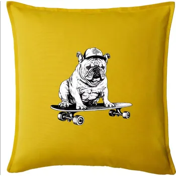Polštář Černobílý buldok na skateboardu - Polštář 50x50 - 50x50 - Pouze potah ( Žlutá )