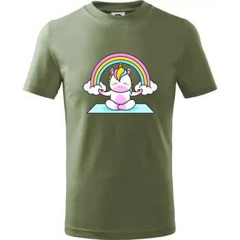 Yoga jednorožec - duha - Tričko dětské bavlněné - 98 cm / 2 roky ( Khaki )