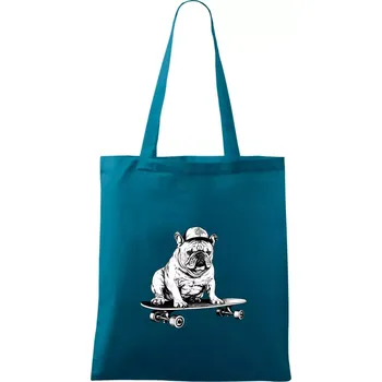 Černobílý buldok na skateboardu - Taška bavlněná - 42 x 38 cm ( Petrolejová )