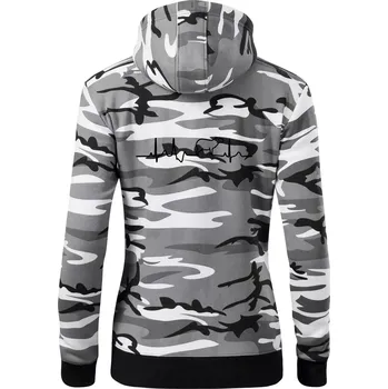 Dámská mikina Ekg Capybara - Dámská mikina trendy zipper s kapucí - S ( Šedý maskáč )