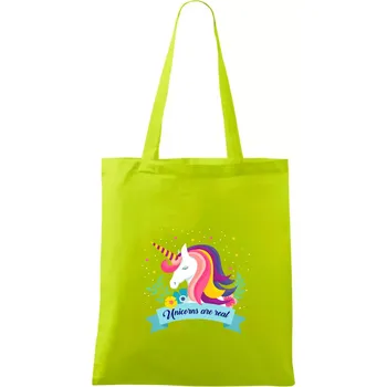 Unicorns are real duhový - Taška bavlněná - 42 x 38 cm ( Limetková )