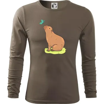 Pánské oblečení Kapybara a motýlek - Triko s dlouhým rukávem FIT-T long sleeve - S ( Army )