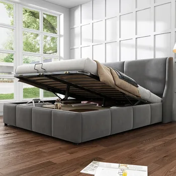 Postel Dřevěná manželská postel Arhatreya 160x200 cm šedá