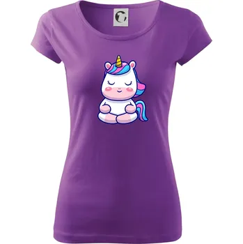 Dámské tričko Yoga jednorožec - relax - Dámské triko Pure - XS ( Fialová )