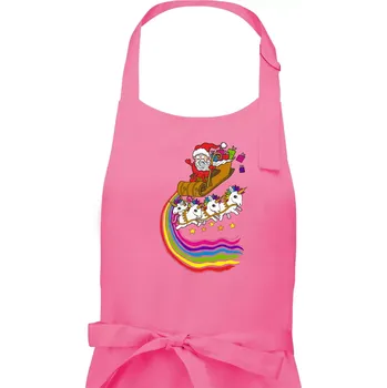 Kuchyňská zástěra Santa a jednorožci (Pecka design) - Pánská zástěra na vaření - Univerzální velikost ( Růžová )