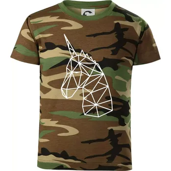 Chlapecké tričko Geometrie - Jednorožec - Dětské maskáčové triko - 104-110cm / 3-4 roky ( Hnědý maskáč )