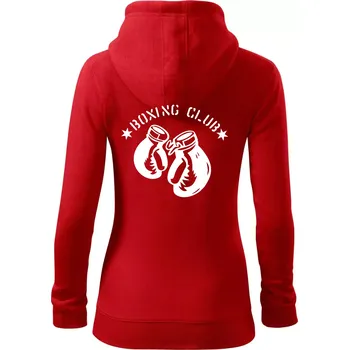 Dámská mikina Boxing club nápis - Dámská mikina trendy zipper s kapucí - L ( Červená )