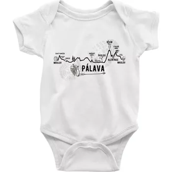 Kojenecké oblečení Profil kopců - Kolem Pálavy - Body kojenecké s krátkým rukávem - Krátký r. do 3 měs ( Bílá )