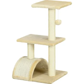 Pelíšek pro kočku Škrabadlo PawHut 72 cm věž pro kočky s plyšovými polštářky, sisalové sloupky, plošina, škrabadlo krémově bílé