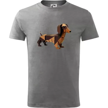 Chlapecké tričko Jezevčík - slepený z papíru - Tričko dětské bavlněné - 98 cm / 2 roky ( Tmavě šedý melír )