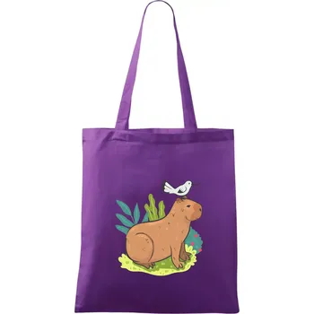 Kapybara a ptáček - Taška bavlněná - 42 x 38 cm ( Fialová )