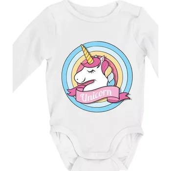 Jednorožec v kolečku - Body kojenecké s dlouhým rukávem - Dlouhý r. 3-6 měs ( Bílá )