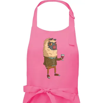 Kuchyňská zástěra Alpaka s vínem muž - Dámská zástěra na vaření - Univerzální velikost ( Růžová )