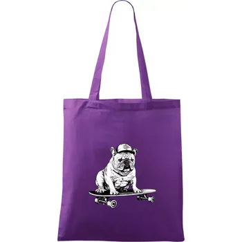 Černobílý buldok na skateboardu - Taška bavlněná - 42 x 38 cm ( Fialová )