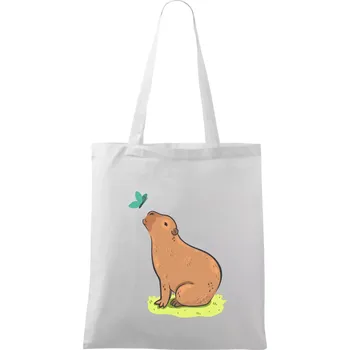 Nákupní taška Kapybara a motýlek - Taška bavlněná - 42 x 38 cm ( Bílá )