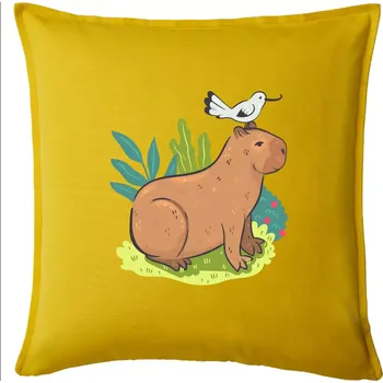 Polštář Kapybara a ptáček - Polštář 50x50 - 50x50 - Pouze potah ( Žlutá )