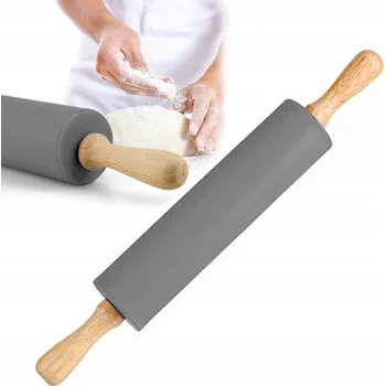 Váleček na těsto SILIKONOVÝ VÁLEČEK NA TĚSTO, DŘEVĚNÉ OTOČNÉ RUKOJETI, 38 CM