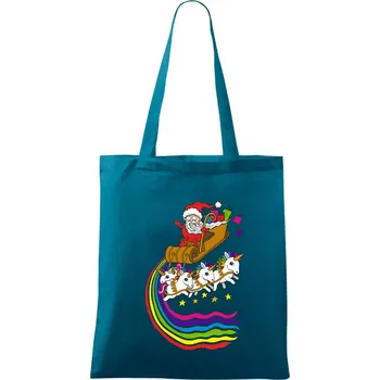 Santa a jednorožci (Pecka design) - Taška bavlněná - 42 x 38 cm ( Petrolejová )