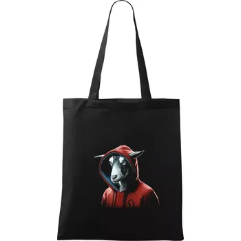 Nákupní taška Koza v mikině - Taška bavlněná - 42 x 38 cm ( Černá )