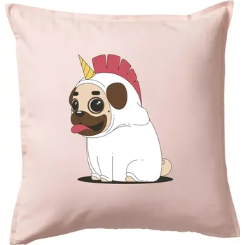 Polštář Mops a jednorožec - Polštář 50x50 - 50x50 - Pouze potah ( Světle růžová )