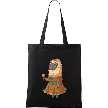 Nákupní taška Alpaka s vínem žena - Taška bavlněná - 42 x 38 cm ( Černá )
