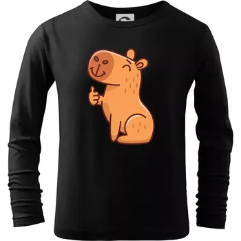 Chlapecké tričko Kapybara s palcem nahoru - Triko dětské Long Sleeve - 122 cm/6 let ( Černá )