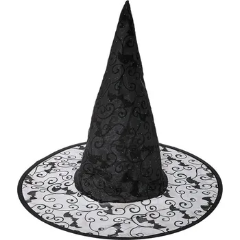 Karnevalový doplněk KLOBOUK ČARODĚJNICE SÍŤKA VZOR NETOPÝŘI HALLOWEEN SVATOONDŘEJSKÁ NOC