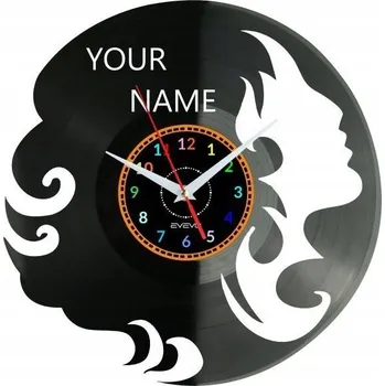 Hodiny Nástěnné hodiny do kadeřnictví Vaše Jméno - Moderní dekorace z vinylové desky
