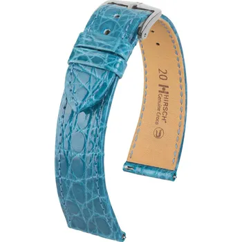 Řemínek na hodinky Kožený řemínek Hirsch Genuine Croco 18900883-2, modrý, krokodýlí kůže, Quick Release - 13 mm