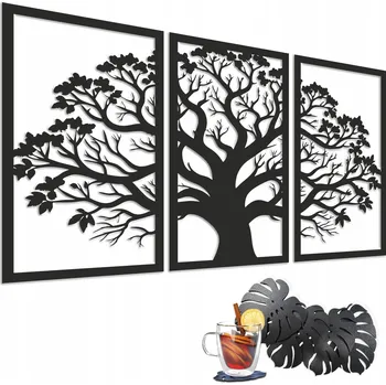 Obraz Panelový obraz Triptych s prolamovaným 3D designem stromu na zeď do ložnice nebo obývacího pokoje